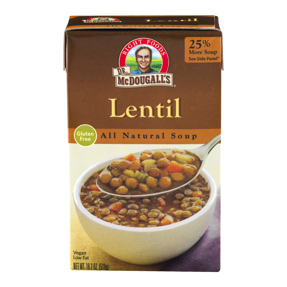 slide 1 of 1, Dr. McDougall's All Natural Gluten Free Lentil Soup, 18.2 oz