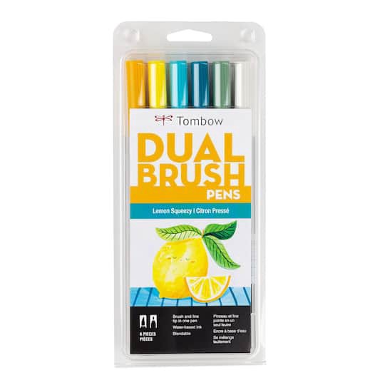 slide 1 of 9, Tombow Lemon Squeezy Dual Brush Pen Set, 6 ct