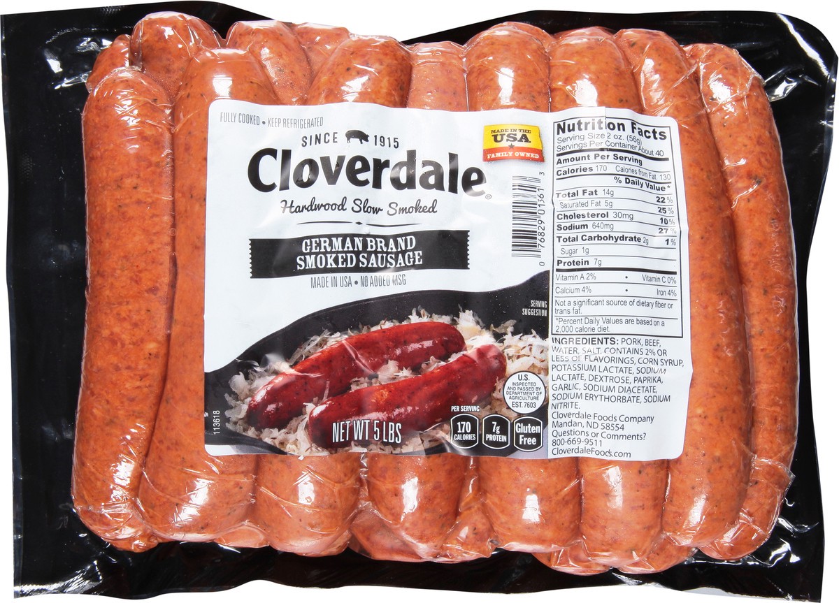 slide 4 of 11, Cloverdale Smoked German Sausage, 5 lb