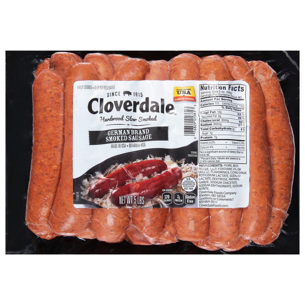slide 1 of 11, Cloverdale Smoked German Sausage, 5 lb