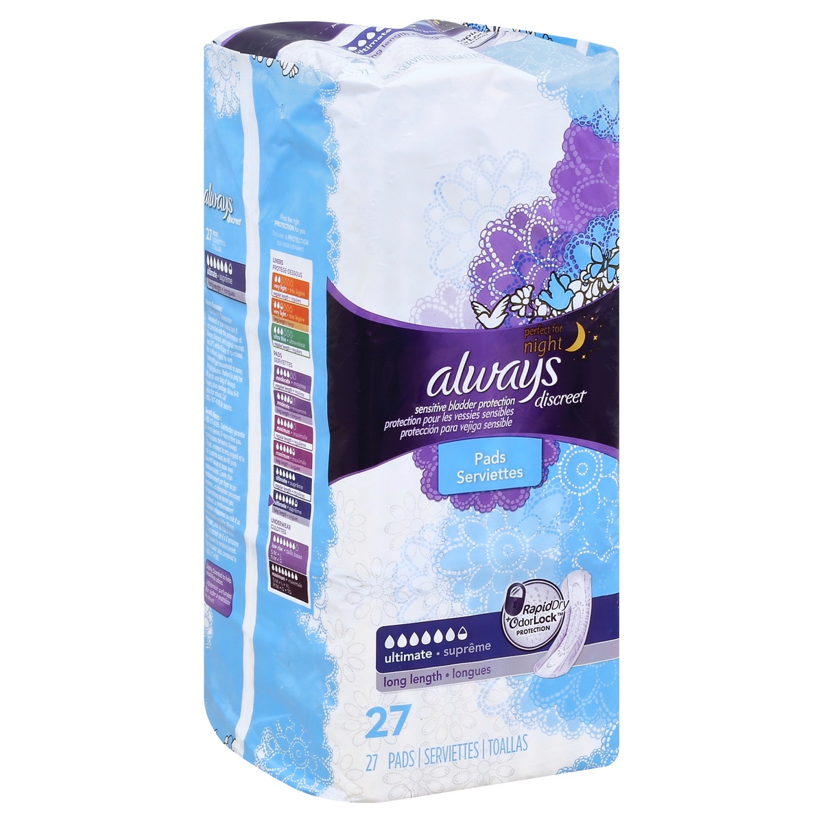 slide 1 of 1, Always Discreet Incontinence Pads Ultimate Long Length, 27 ct