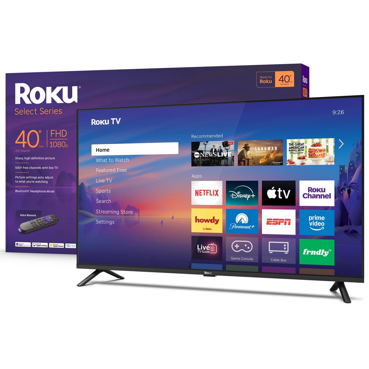 slide 1 of 8, Roku Smart Tv 2026 Select Series, 40-Inch, 1080p Full Hd Tv With Voice Remote, 1 ct