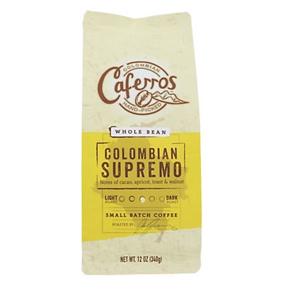 slide 1 of 1, Caferros Colombian Supremo&nbsp;Medium Roast Whole Bean Coffee, 12 oz
