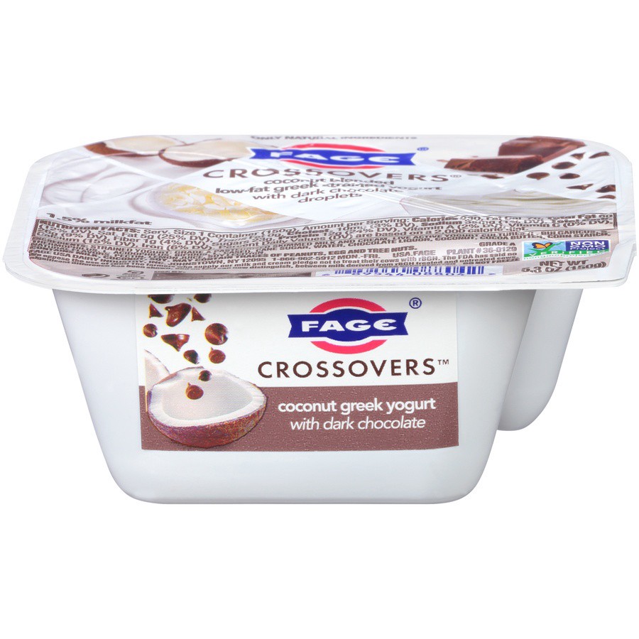 slide 1 of 6, Fage Crossovers Coconut Low-Fat Greek Yogurt With Dark Chocolate, 5.3 oz