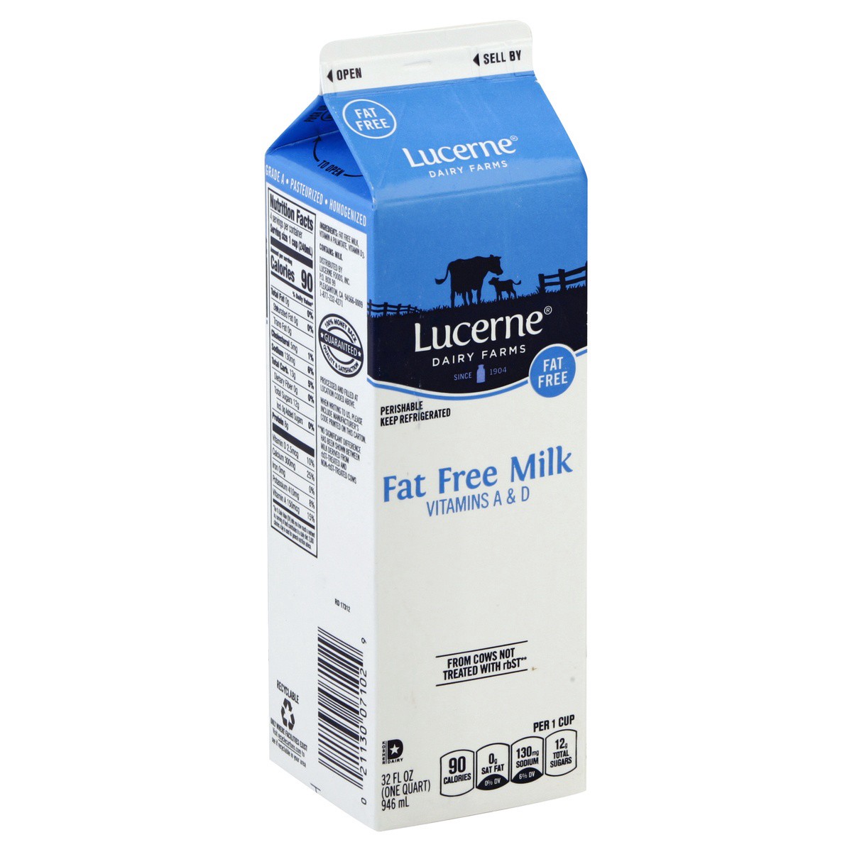 slide 1 of 9, Lucerne Fat Free Milk - 1 Quart, 32 oz