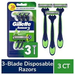 Gillette Sensor3 Sensitive Men's Disposable Razor, 3 Razors