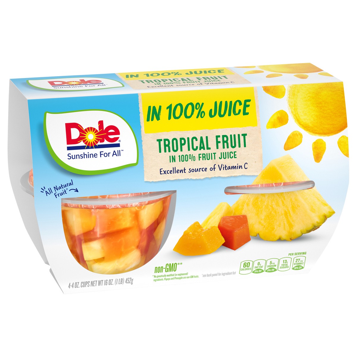 slide 7 of 9, Dole 100% Natural Tropical Fruit in a Juice, 4 ct; 4 oz