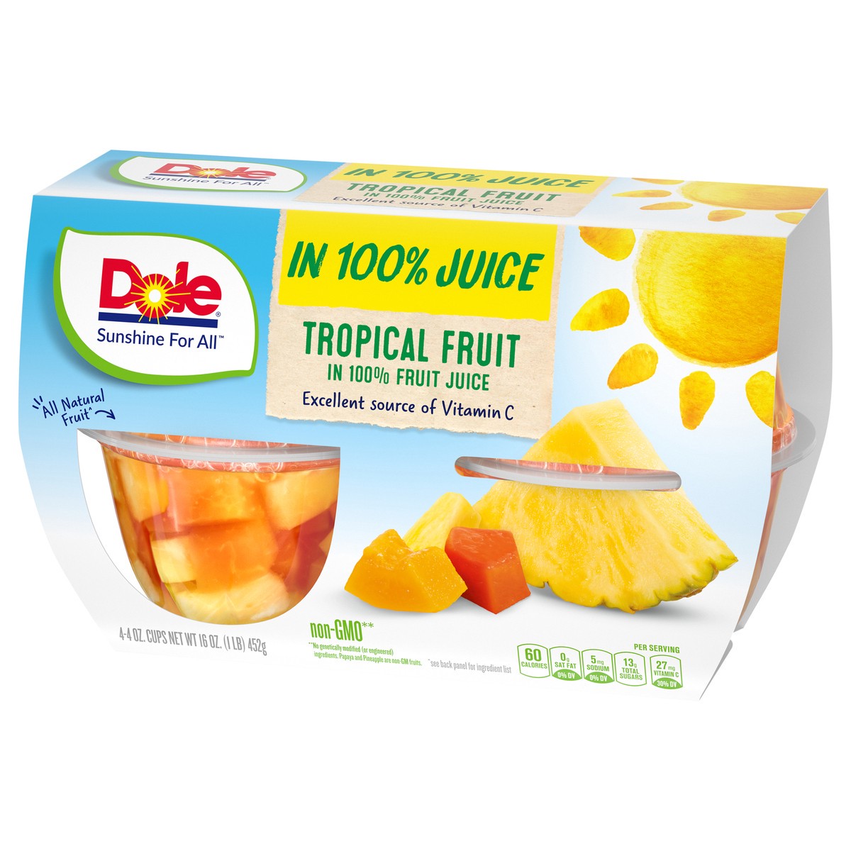 slide 4 of 9, Dole 100% Natural Tropical Fruit in a Juice, 4 ct; 4 oz