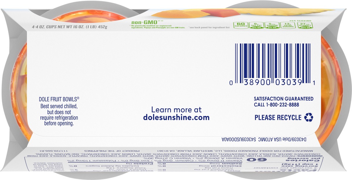 slide 9 of 9, Dole 100% Natural Tropical Fruit in a Juice, 4 ct; 4 oz