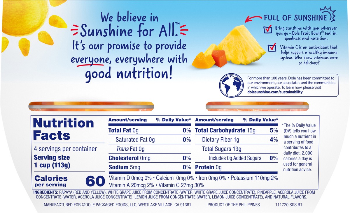 slide 2 of 9, Dole 100% Natural Tropical Fruit in a Juice, 4 ct; 4 oz