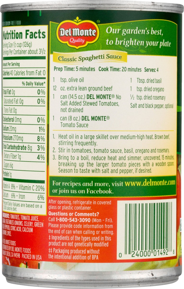 slide 5 of 12, Del Monte No Salt Added Stewed Tomatoes 14.5 oz, 14.5 oz