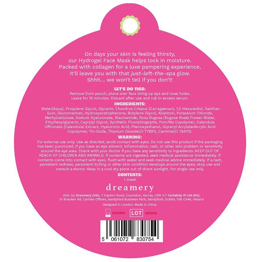 slide 2 of 2, Dreamery Strike Gold Collagen Hydrogel Facial Mask, 0.99 oz
