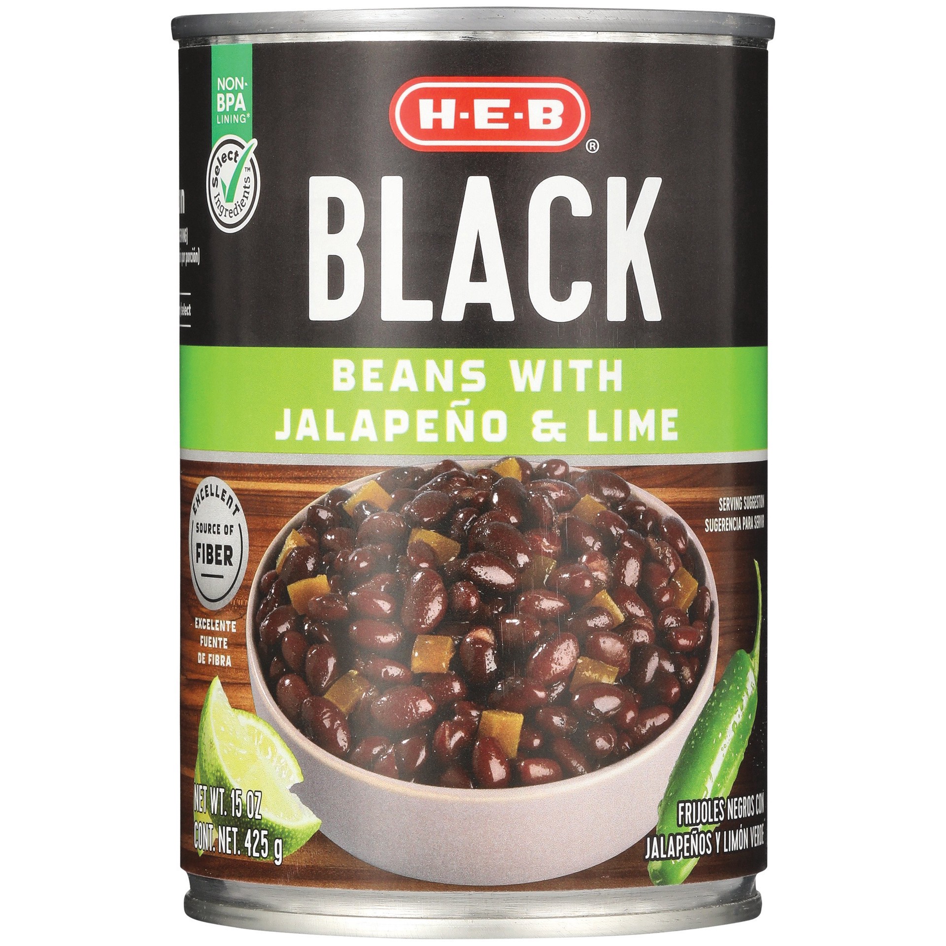 slide 1 of 1, H-E-B Black Beans With Lime and Jalapenos, 15 oz