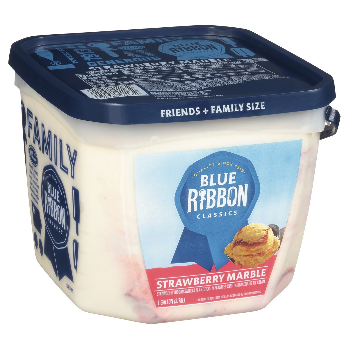 slide 3 of 11, Blue Ribbon Classics Blue Ribbon Ice Cream, Reduced Fat, Strawberry Marble, Family Size, 1 gal