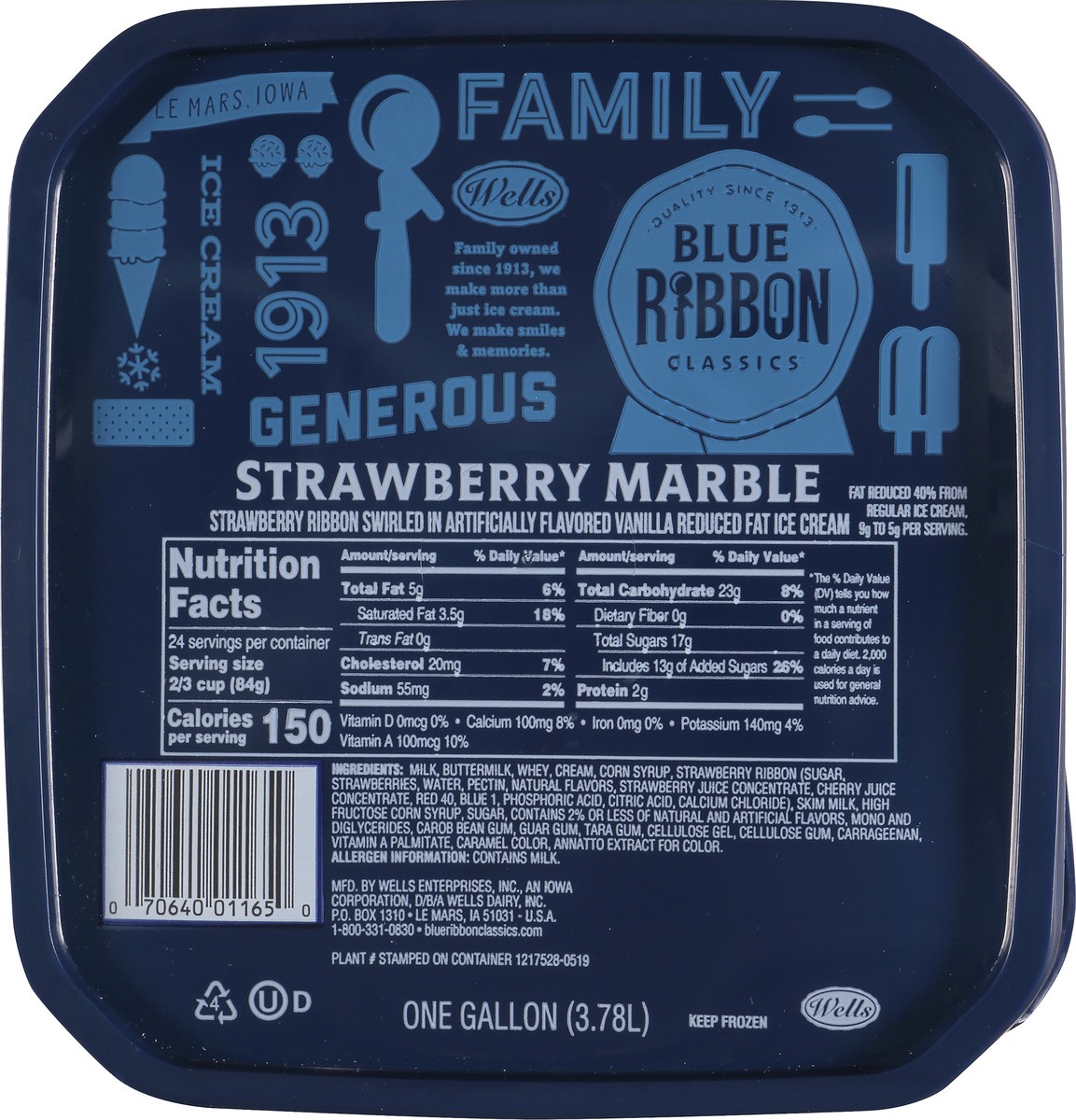 slide 5 of 11, Blue Ribbon Classics Blue Ribbon Ice Cream, Reduced Fat, Strawberry Marble, Family Size, 1 gal