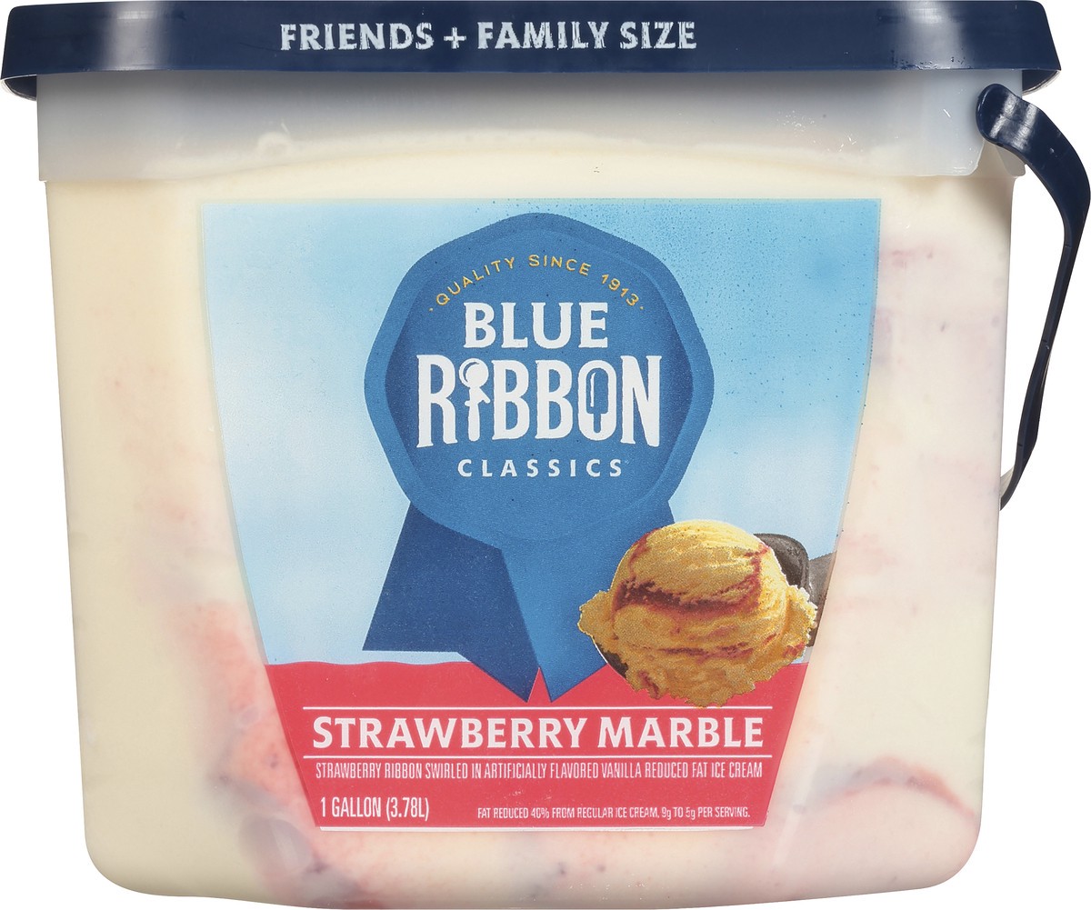 slide 9 of 11, Blue Ribbon Classics Blue Ribbon Ice Cream, Reduced Fat, Strawberry Marble, Family Size, 1 gal