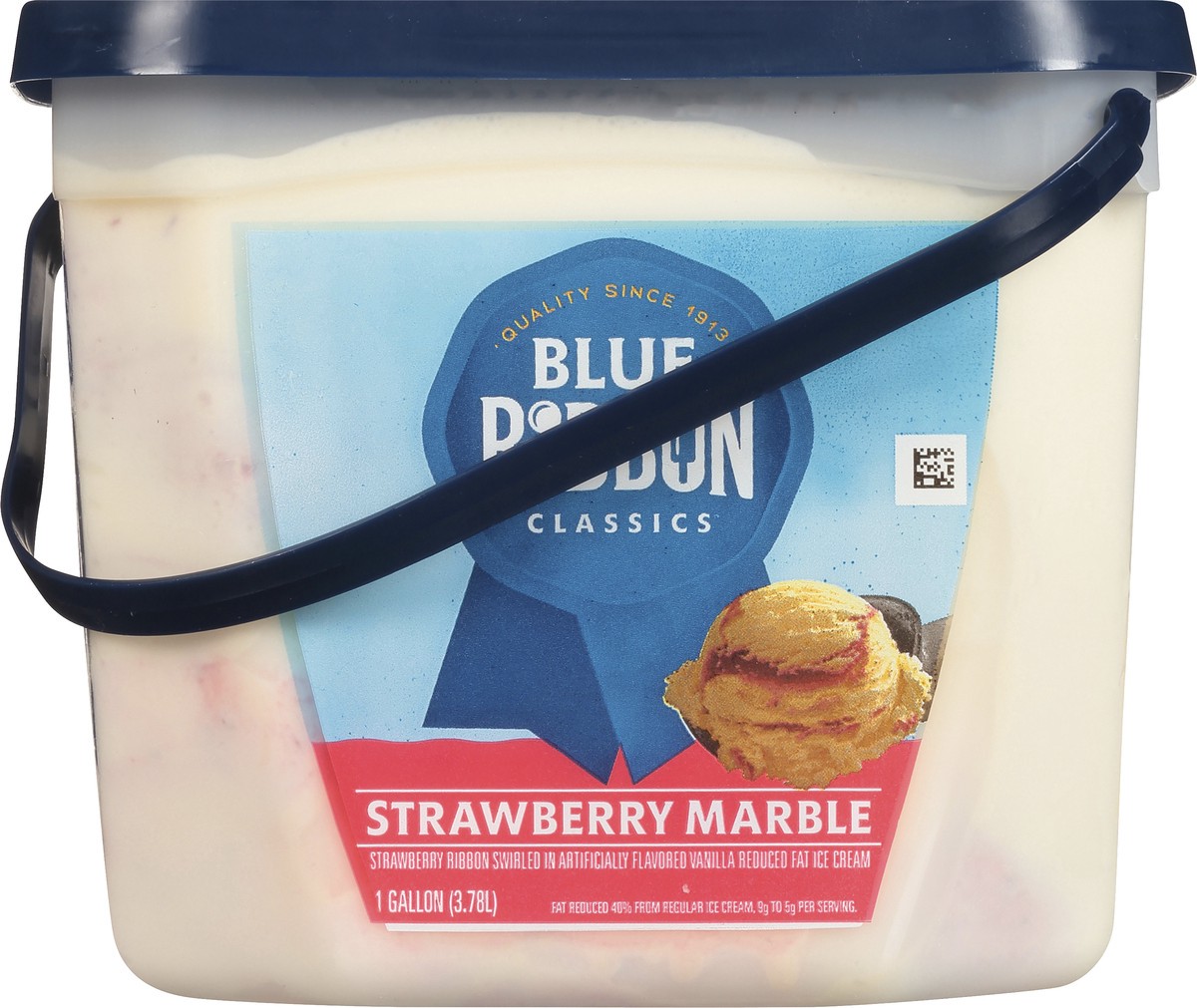 slide 10 of 11, Blue Ribbon Classics Blue Ribbon Ice Cream, Reduced Fat, Strawberry Marble, Family Size, 1 gal