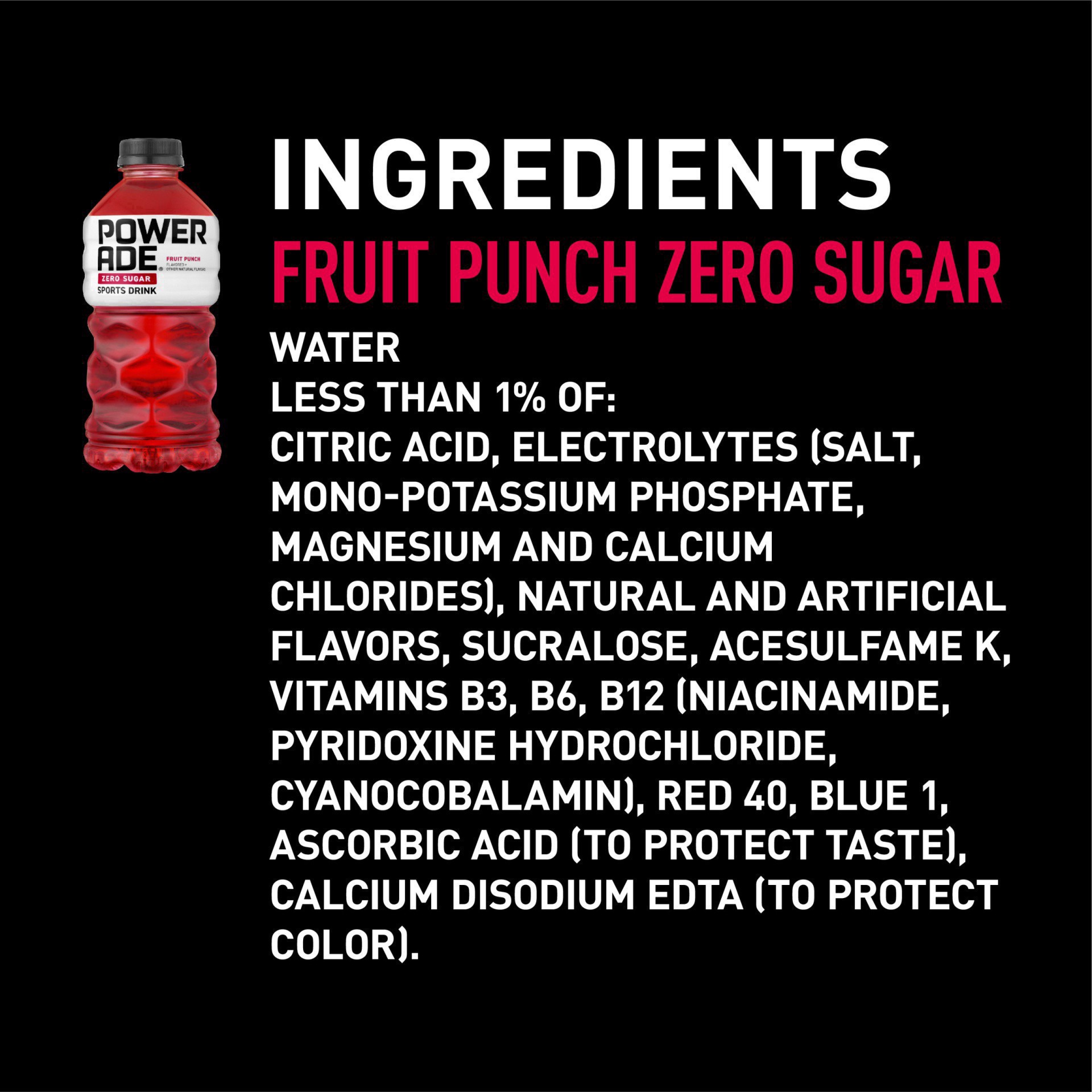 slide 16 of 21, POWERADE Zero Fruit Punch Bottle, 28 fl oz, 28 fl oz