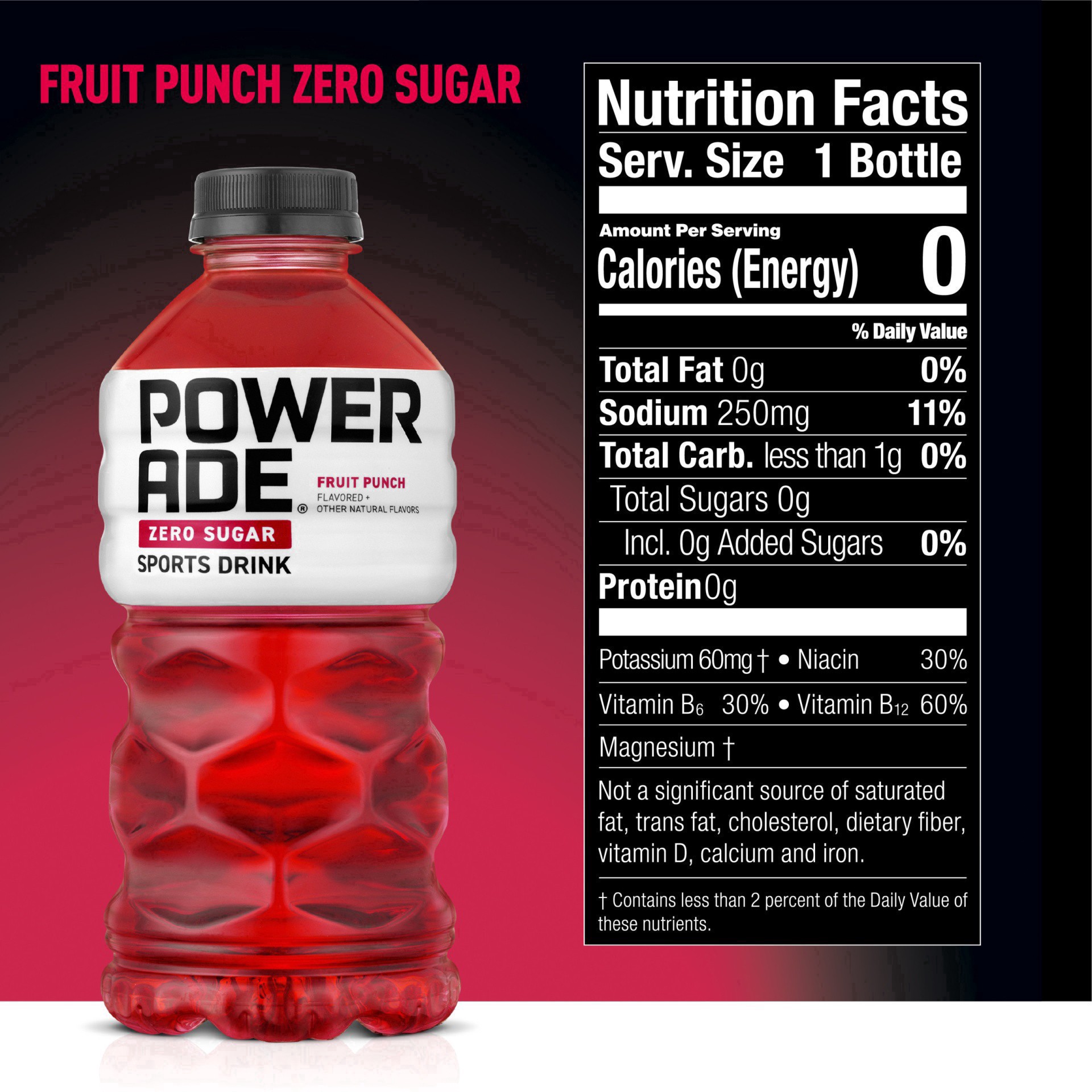 slide 4 of 21, POWERADE Zero Fruit Punch Bottle, 28 fl oz, 28 fl oz