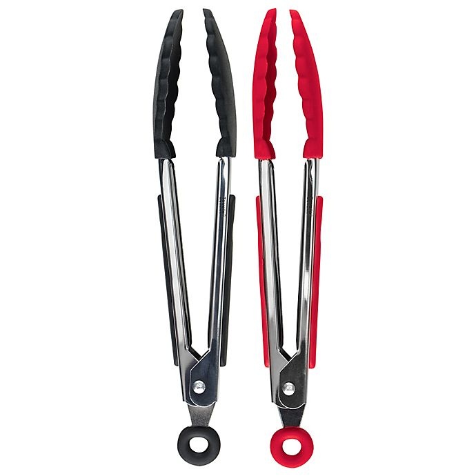 slide 1 of 1, Tovolo Stainless Steel Handled Mini Tongs - Black/Red, 2 ct