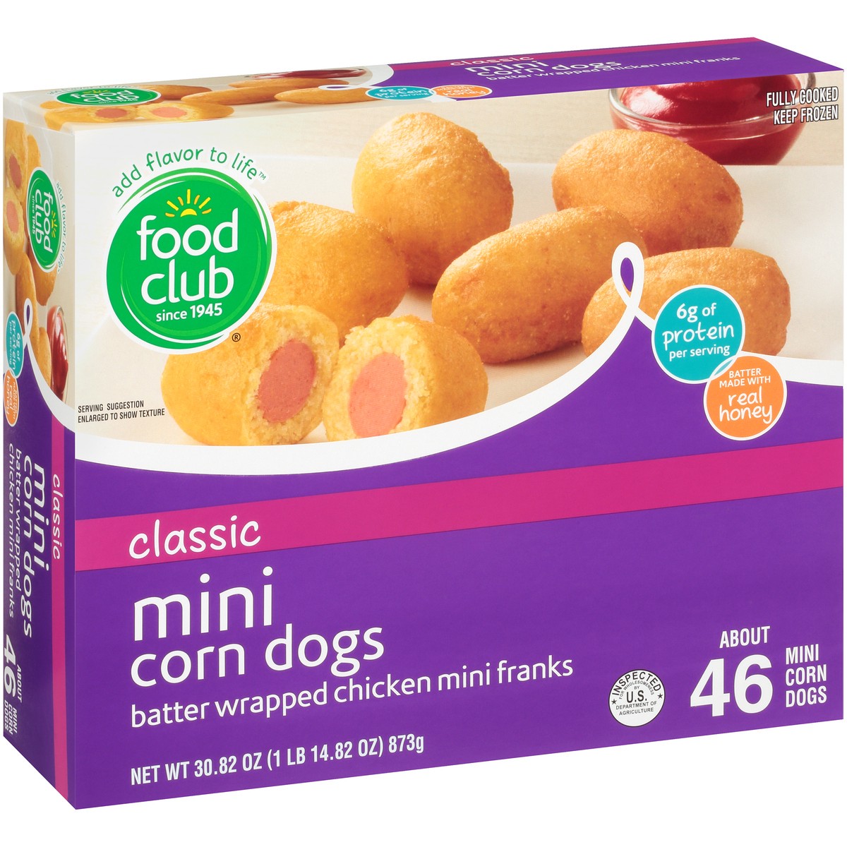 slide 2 of 10, Food Club Classic Mini Corn Dogs Batter Wrapped Chicken Mini Franks 46Ct, 30.82 oz