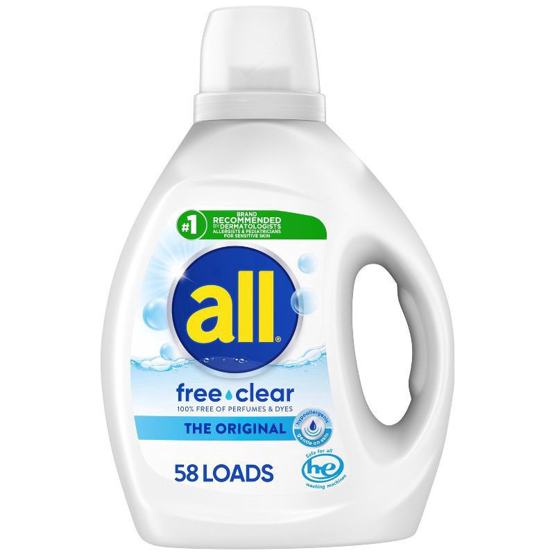 slide 1 of 3, All Liquid Laundry Detergent, Free Clear for Sensitive Skin, 88 Fluid Ounces, 58 Loads, 88 fl oz