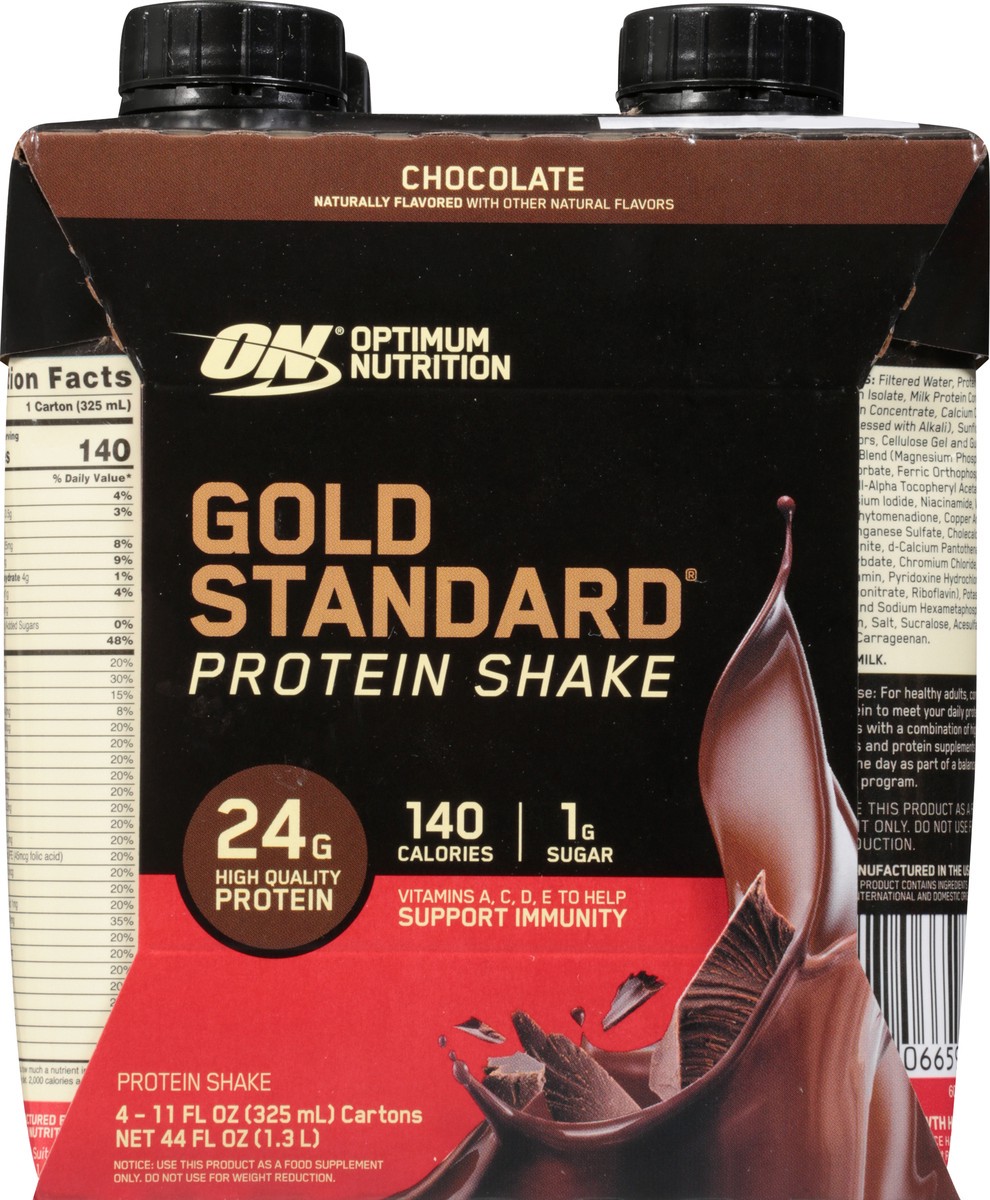 slide 3 of 9, Gold Standard Chocolate Protein Shake Carton 4 - 11 fl oz Cartons, 1 ct