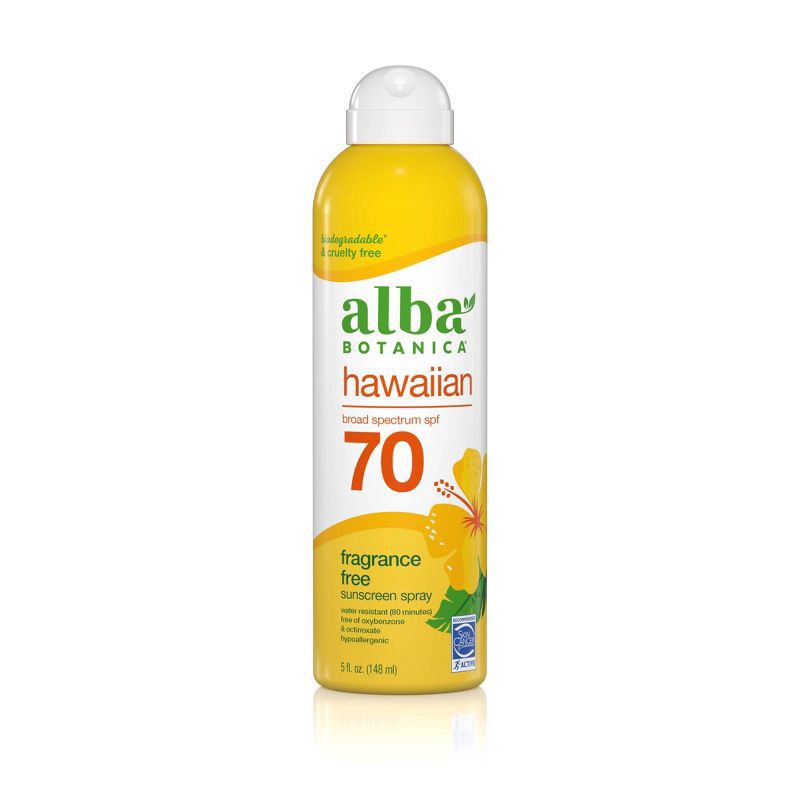 slide 1 of 12, Alba Botanica Hawaiian Broad Spectrum SPF 70 Fragrance Free Sunscreen Spray 5 fl oz, 5 oz