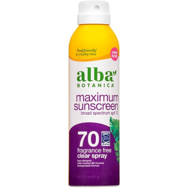 slide 1 of 1, Alba Botanica Maximum Sunscreen Spf70 Fragrance Free Clear Spray, 6 fl oz