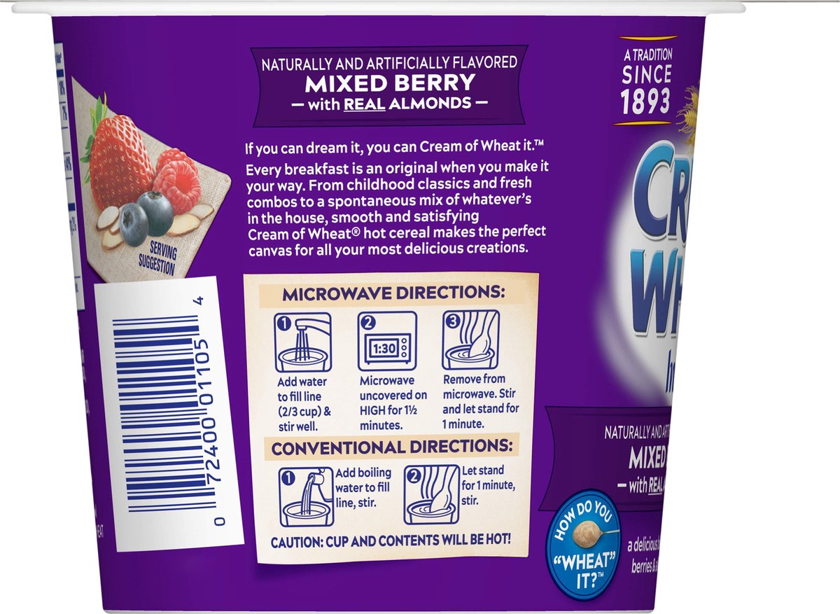 slide 2 of 7, Cream Of Wheat To-Go Instant Mixed Berry with Almonds Hot Cereal 2.29 oz, 2.29 oz