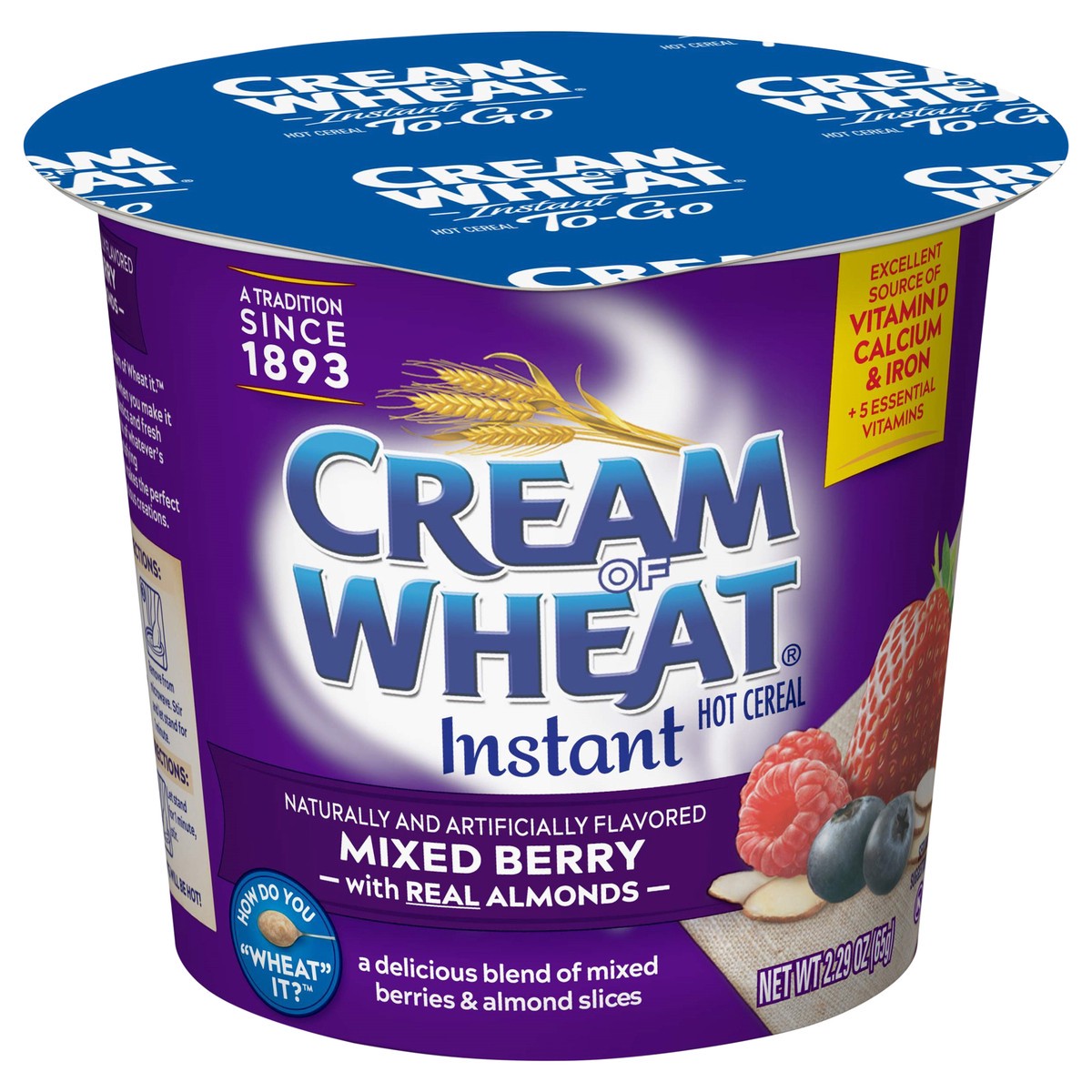 slide 1 of 7, Cream Of Wheat To-Go Instant Mixed Berry with Almonds Hot Cereal 2.29 oz, 2.29 oz