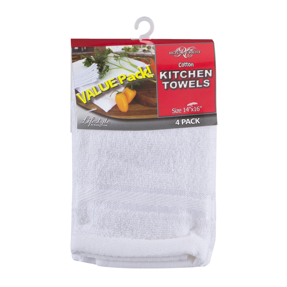 slide 1 of 1, Royal Crest Cotton Kitchen Towels 14inx16in - 4 ct, 4 ct