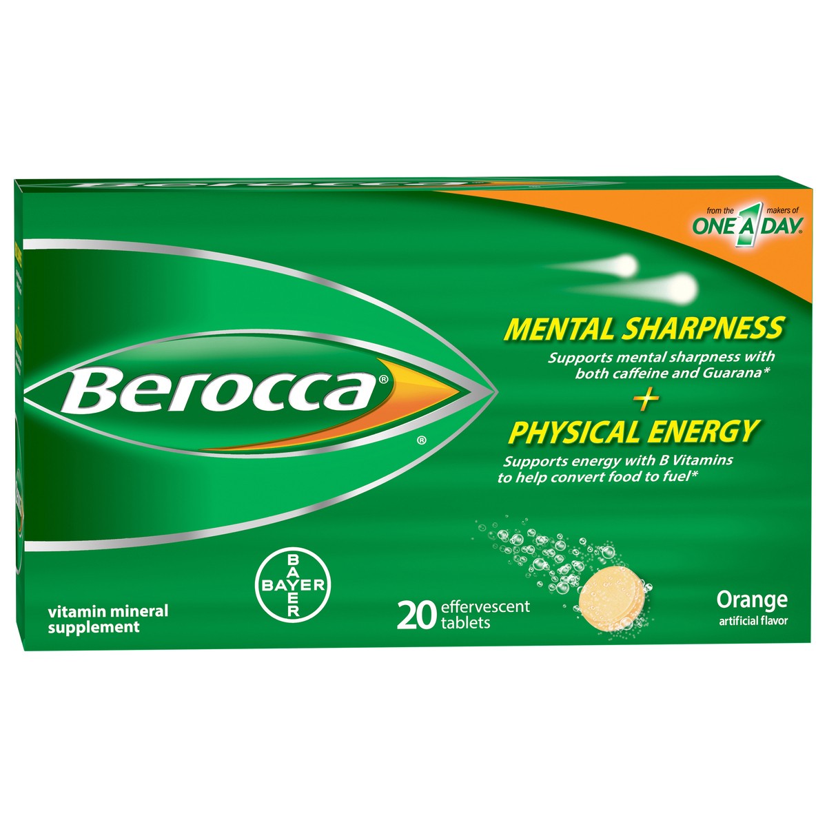 slide 6 of 8, Berocca Orange Vitamin Mineral Supplement Effervescent Tablets 20 ea, 20 ct