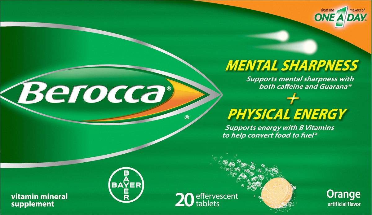 slide 1 of 8, Berocca Orange Vitamin Mineral Supplement Effervescent Tablets 20 ea, 20 ct