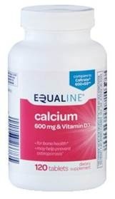 slide 1 of 1, Equaline Calcium 600mg & Vitamin D3, 120 ct