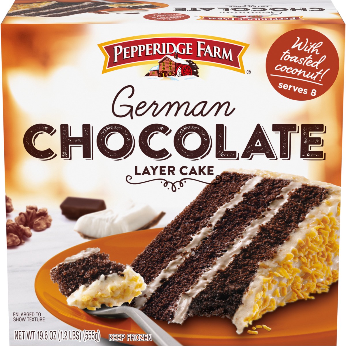 slide 1 of 10, Pepperidge Farm Frozen German Chocolate Layer Cake, 19.6 oz