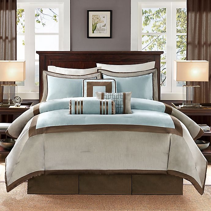 slide 1 of 10, Madison Park Genevieve Queen Comforter Set - Blue, 7 ct