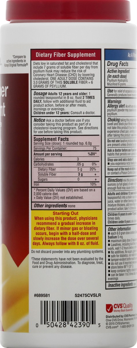 slide 7 of 10, CVS Health Natural Fiber Supplement, 75 Dose, 15.9 oz; 450 gram