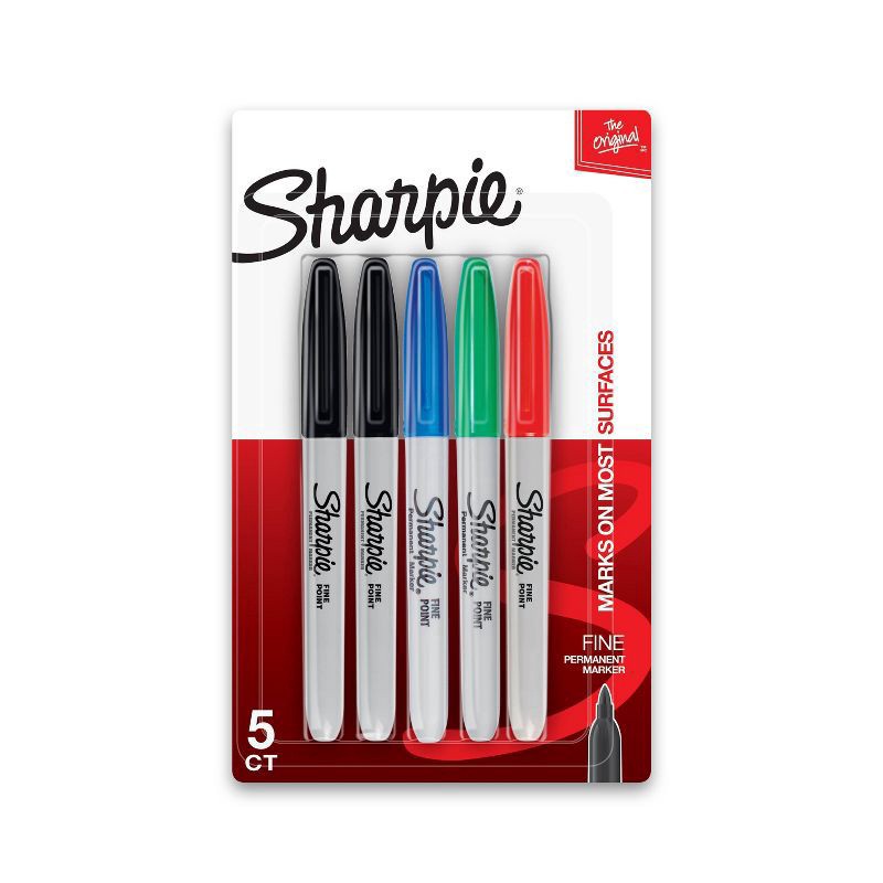 slide 1 of 47, Sharpie 5pk Permanent Markers Fine Tip Multicolored, 5 ct