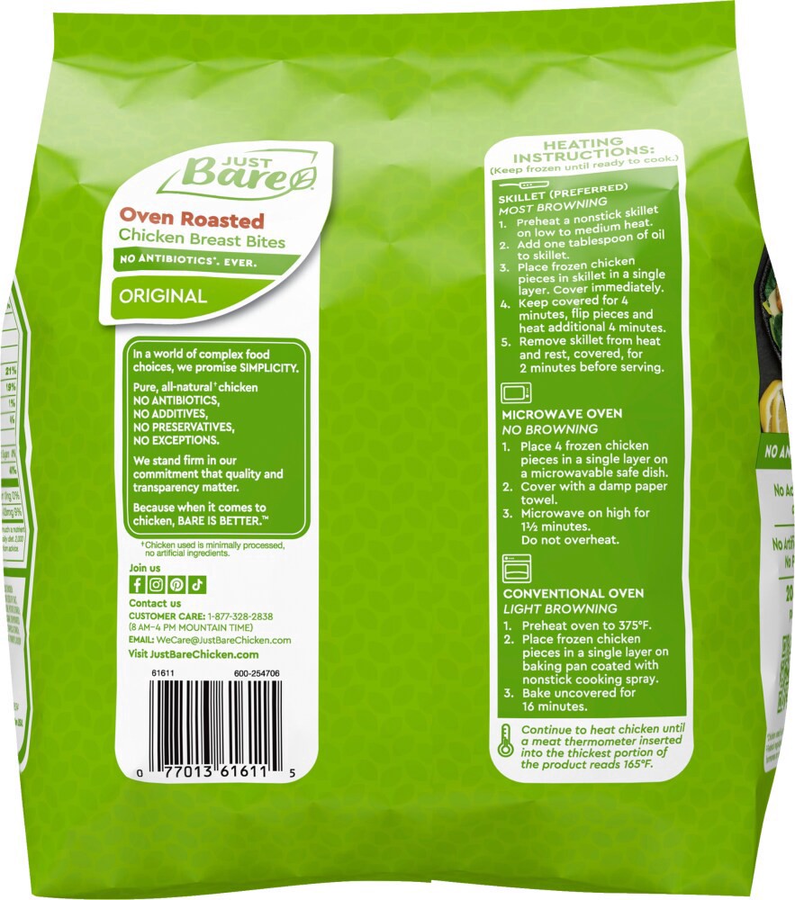 slide 4 of 5, Just BARE Fully Cooked Roasted Chicken Breast Bites, 19.2 oz