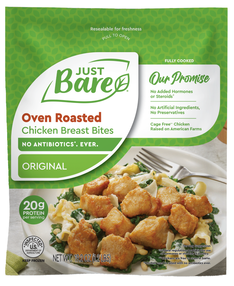 slide 1 of 5, Just BARE Fully Cooked Roasted Chicken Breast Bites, 19.2 oz
