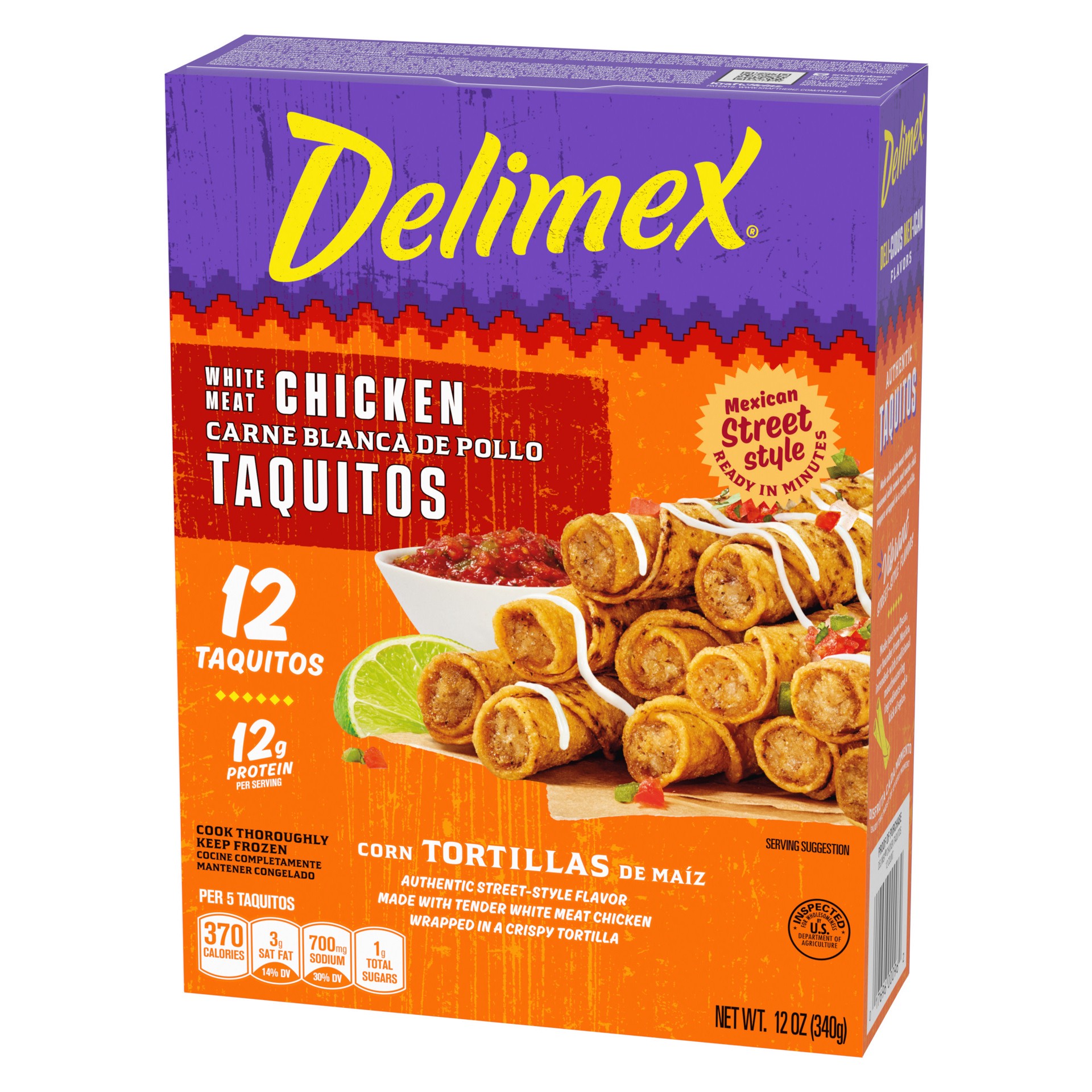 slide 3 of 5, Delimex White Meat Chicken Taquitos Frozen Snacks, 12 ct Box, 12 ct