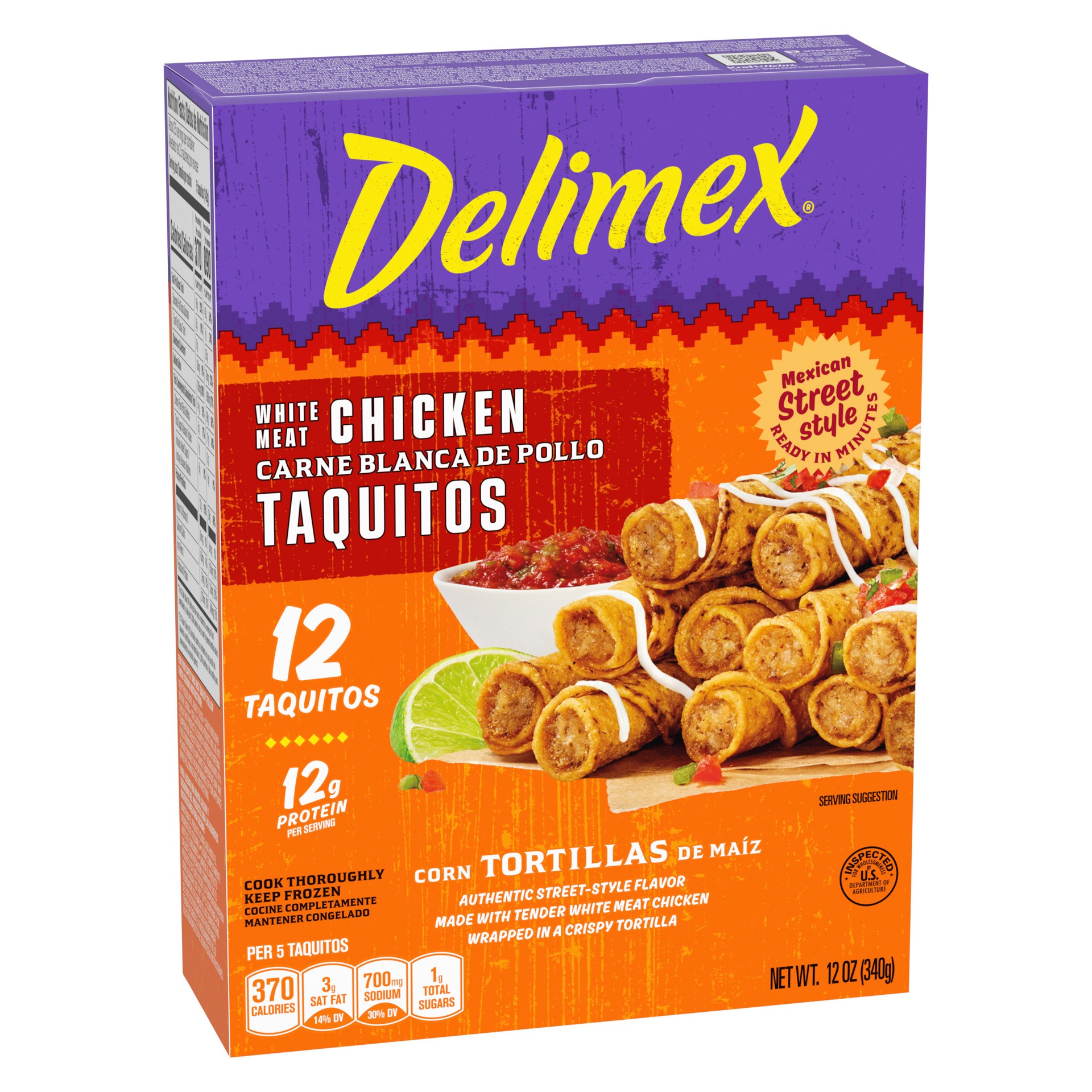 slide 2 of 5, Delimex White Meat Chicken Taquitos Frozen Snacks, 12 ct Box, 12 ct