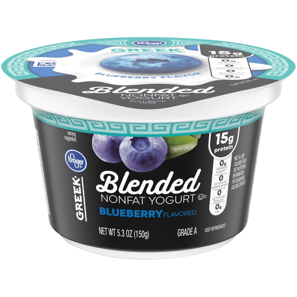 slide 1 of 1, Kroger Greek Blended No Sugar Added Blueberry Flavor Nonfat Yogurt, 5.3 oz
