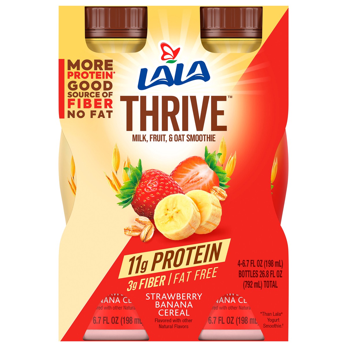 slide 1 of 10, LALA Strawberry Banana Cereal Yogurt Smoothie 4 pack, 4 ct