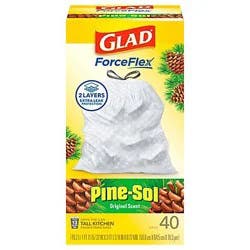 Glad Forceflex Tall Kitchen Drawstring Trash Bags 13 Gallon Pine-sol Original Scent 40 Count - 40 CT
