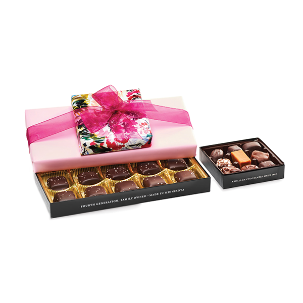 slide 1 of 1, Abdallah Candies 2-Tier Chalet Tower Assorted Chocolates Gift Wrapped Boxes, 11.6 oz