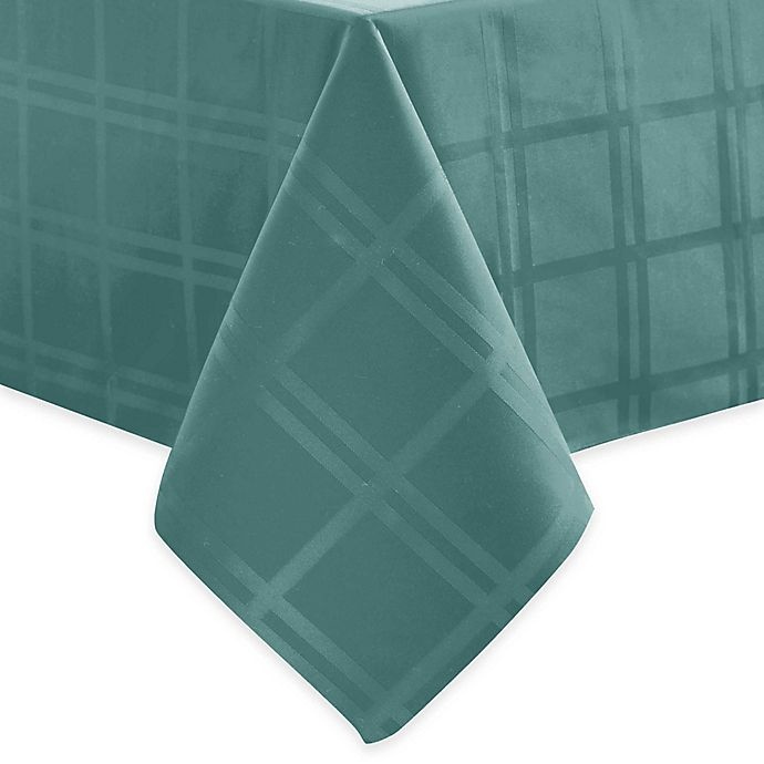 slide 1 of 5, Origins Microfiber Oblong Tablecloth - Turquoise, 60 in x 84 in