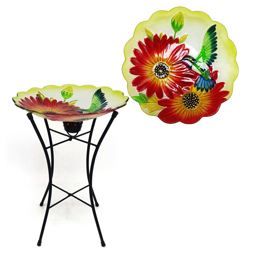 slide 1 of 1, Hd Designs Outdoors Handpainted Hummingbird Birdbath With Solar Stand, 15 in