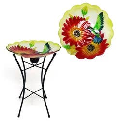 Hd Designs Outdoors Handpainted Hummingbird Birdbath With Solar Stand